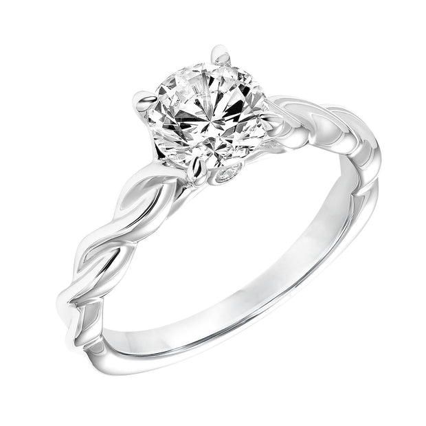 Diamond Solitaire Engagement Ring with Polished Twisted Shank and Bezel Diamond in Gallery