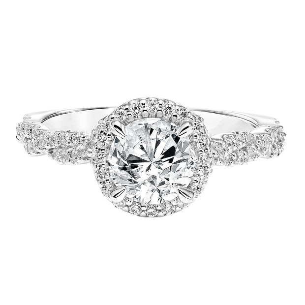 Diamond Halo Engagement Ring with Twisted Diamond Shank