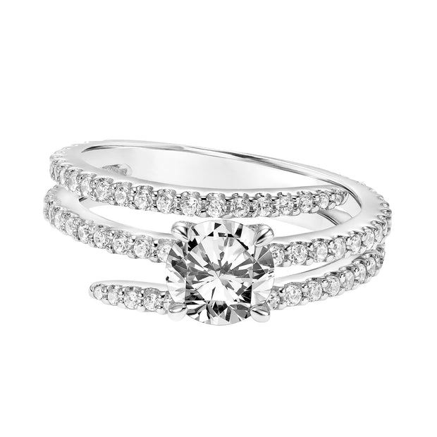 Three Stone Diamond Engagement Ring with Wrap Design Diamond Shank
