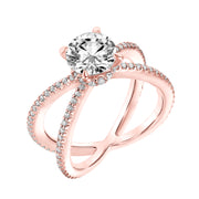 Diamond Prong Set Engagement Ring  with Diamond Collar and X Shape Diamond Shank