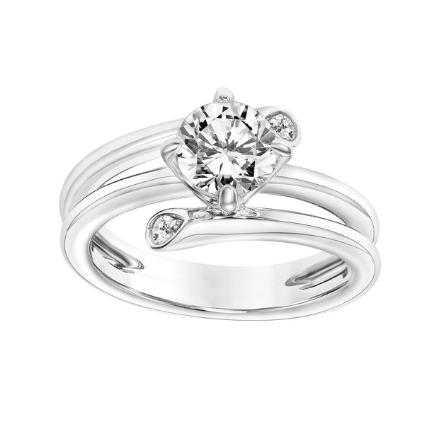 Wrap Polished Shank with Diamond Tips with East West Prong Set Diamond Center