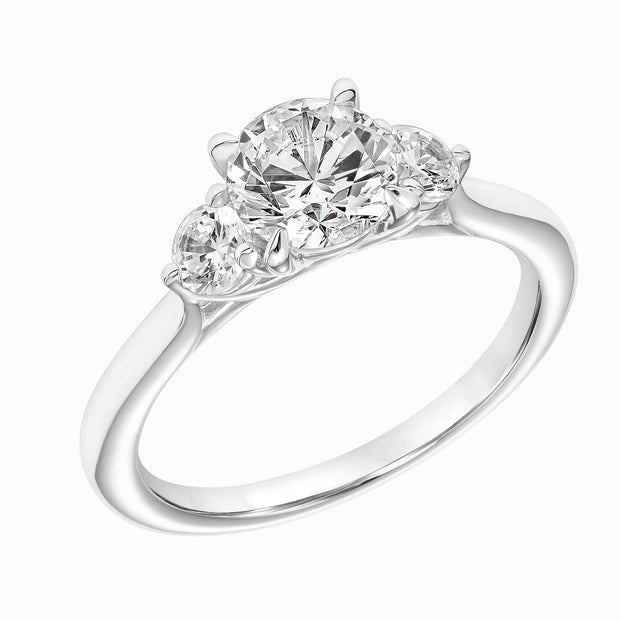 Classic Three Stone Engagement Ring with Round Diamonds and Polished Shank