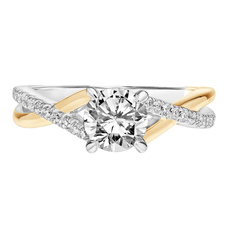 Diamond Engagement Ring with Half Diamond  Half Polished Twisted Shank