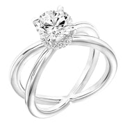Diamond Solitaire Engagement Ring with Diamond Collar and X-Shape Polished Shank