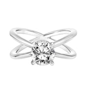 Diamond Solitaire Engagement Ring with Diamond Collar and X-Shape Polished Shank