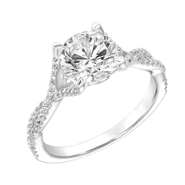 Diamond Engagement Ring with Polished Petal Gallery and Twisted Diamond Shank