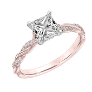 Princess Diamond Engagement Ring with Petitie Half Diamond Half Polished Twisted Shank
