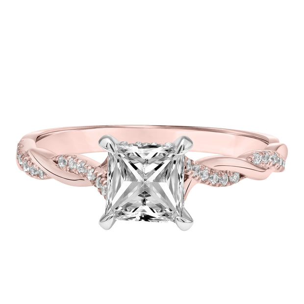 Princess Diamond Engagement Ring with Petitie Half Diamond Half Polished Twisted Shank