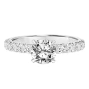Clasic Engagement Ring with Hidden Diamond Halo and Double Shared Prong Diamond Shank