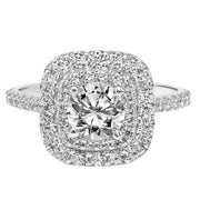Cushion Shape Double Row Diamond Halo Engagement Ring with Diamond Shank