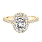 Classic Oval Diamond Halo Engagement Ring with  Diamond Shank