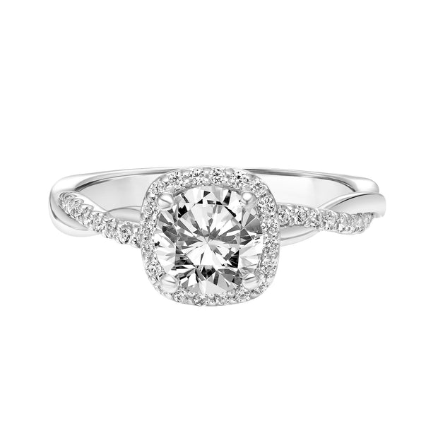 Contemporary Twist Halo Engagement Ring