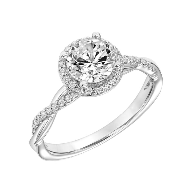 Contemporary Twist Halo Engagement Ring