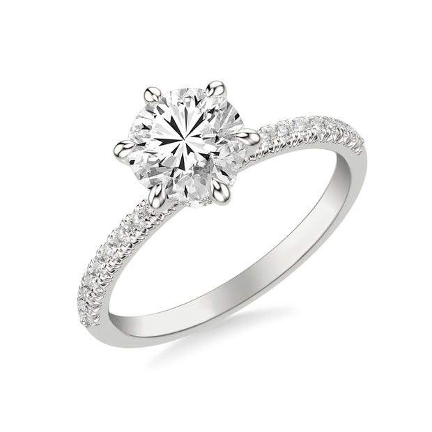 Classic Six Prong Engagement Ring with Diamond Collar and Diamond Shank