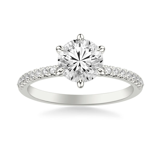 Classic Six Prong Engagement Ring with Diamond Collar and Diamond Shank