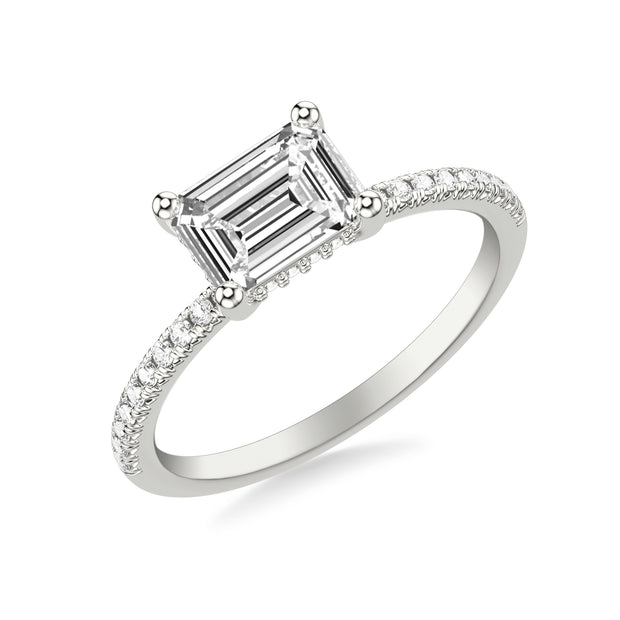 Classic East West Setting Engagement Ring and Hidden Diamond Halo with Diamond Shank