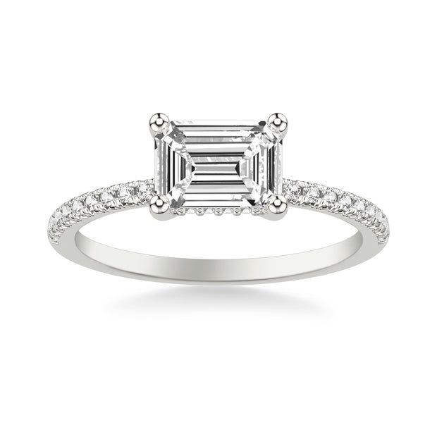 Classic East West Setting Engagement Ring and Hidden Diamond Halo with Diamond Shank