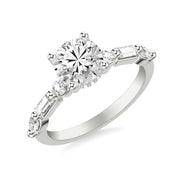 Contemporary Engagement Ring with Hidden Diamond Halo and Mixed Fancy Round and Baguette and Marquise Diamond Shank