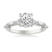 Contemporary Engagement Ring with Hidden Diamond Halo and Mixed Fancy Round and Baguette and Marquise Diamond Shank