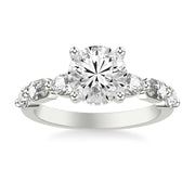 Contemporary Engagement Ring with Hidden Diamond Halo and Mixed Fancy Oval and Emerald and Pear Diamond Shank