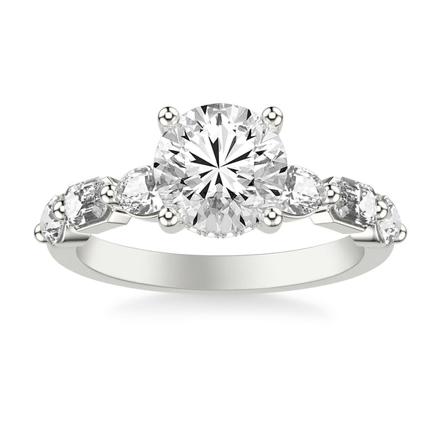 Contemporary Engagement Ring with Hidden Diamond Halo and Mixed Fancy Oval and Emerald and Pear Diamond Shank