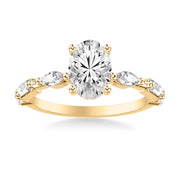 Contemporary Engagement Ring with Hidden Diamond Halo and Mixed Fancy Marquise and Baguette and Round Diamond Shank