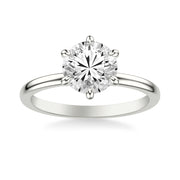 Classic Six Prong Solitaire Engagement Ring and Diamond Collar with Polished Shank