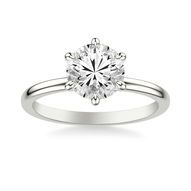 Classic Six Prong Solitaire Engagement Ring and Diamond Collar with Polished Shank