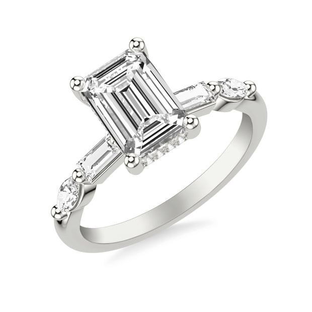 Contemporary Engagement Ring with Hidden Diamond Halo and Mixed Fancy Baguette and Marquise Diamond Shank