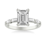 Contemporary Engagement Ring with Hidden Diamond Halo and Mixed Fancy Baguette and Marquise Diamond Shank