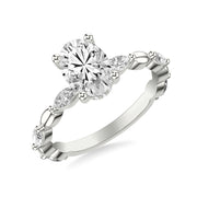Contemporary Engagement Ring with Hidden Halo and Alternating Marquise Diamond with Organic Marquise Shaped Bead Shank