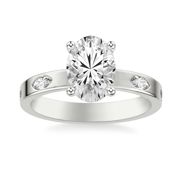 Contemporary Wide Band Engagement Ring with Bezel Set Distance Marquise Diamond Polished Shank
