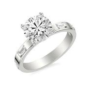 Contemporary Wide Band Engagement Ring with Bezel Set Distance Baguette East/West Diamond Polished Shank