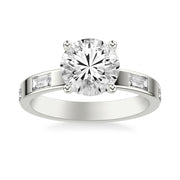Contemporary Wide Band Engagement Ring with Bezel Set Distance Baguette East/West Diamond Polished Shank
