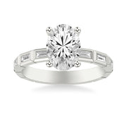 Contemporary Beveled Engagement Ring with Bezel Set East/West Baguette Diamonds