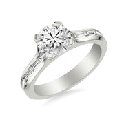 Contemporary Beveled Engagement Ring with Continuous Channel Set East/West Baguette Diamond Shank