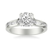 Contemporary Beveled Engagement Ring with Continuous Channel Set East/West Baguette Diamond Shank