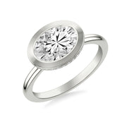 Contemporary East-West Bezel Set Engagement Ring with Hidden Halo and Polished Shank