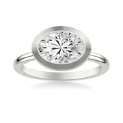Contemporary East-West Bezel Set Engagement Ring with Hidden Halo and Polished Shank