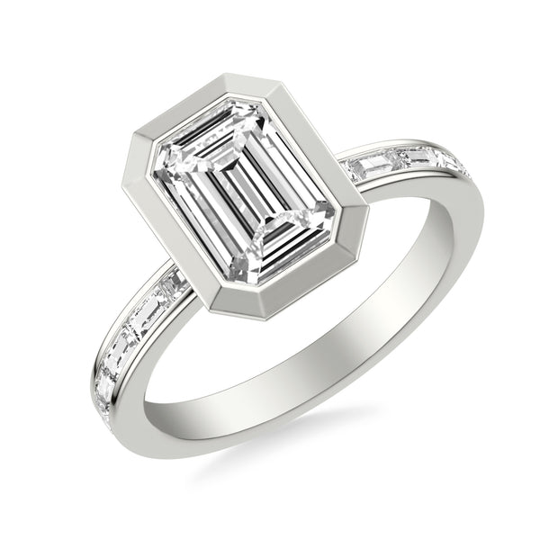 Contemporary Bezel Set Engagement Ring with Channel Set Baguette Diamond Shank