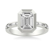 Contemporary Bezel Set Engagement Ring with Channel Set Baguette Diamond Shank