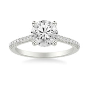Classic Cathedral Setting Engagement Ring with Hidden Halo and Diamond Bridge with Diamond Shank