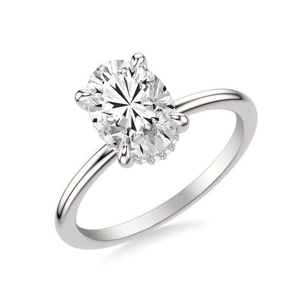 Classic Solitaire Engagement Ring with Hidden Halo and Claw Prongs with Polished Shank