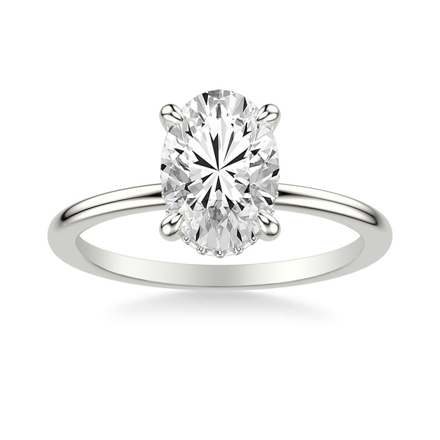 Classic Solitaire Engagement Ring with Hidden Halo and Claw Prongs with Polished Shank