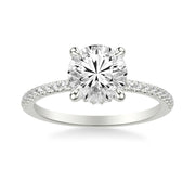 Classic Engagement Ring with Hidden Halo and Claw Prongs with Diamond Shank
