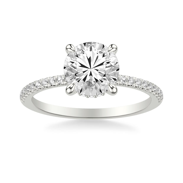 Classic Engagement Ring with Hidden Halo and Claw Prongs with Diamond Shank