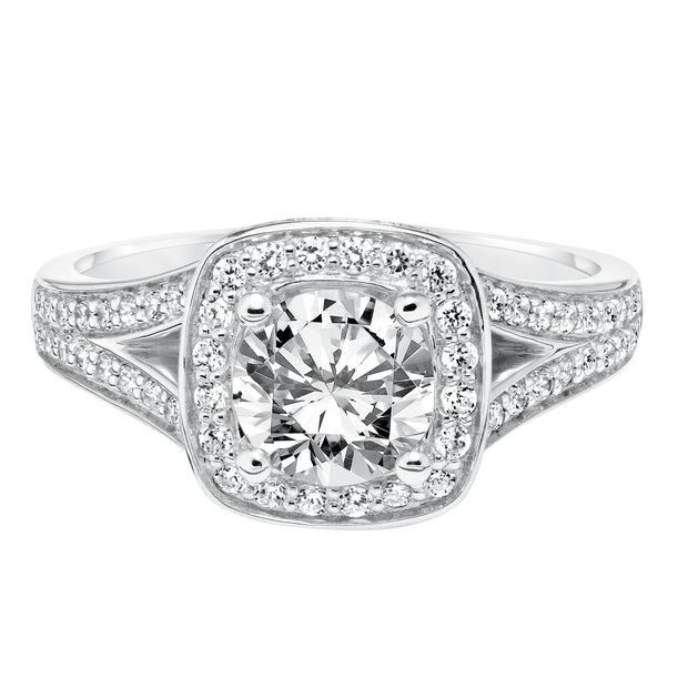 Classic Diamond Halo with Split Shank Engagement Ring