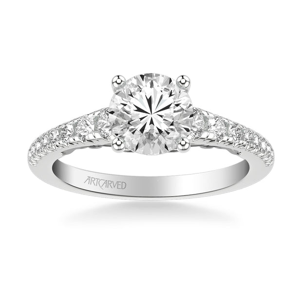Lyric Engagement Ring with Carved Gallery details and Graduated Diamond Shank
