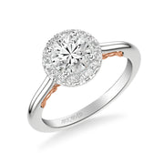 Lyric Engagement Ring with Round Diamond Halo and Carved Gallery details with Polished Shank