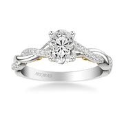 Lyric Engagement Ring with Carved Gallery details and Alternating Diamond and Polish Twist Shank